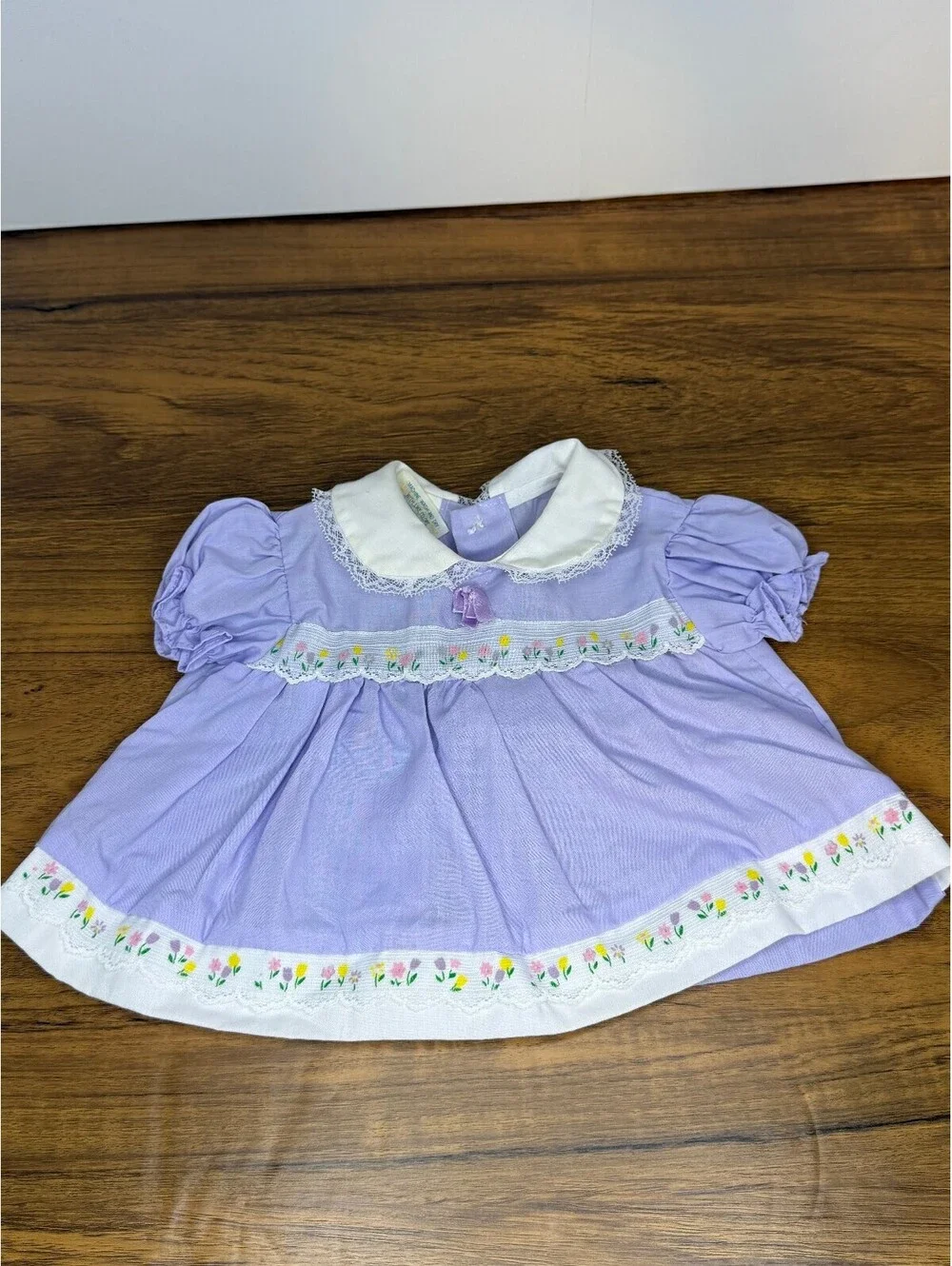 Catton Candy Vintage Lavender Baby Dress with Floral Trim and Peter Pan Collar